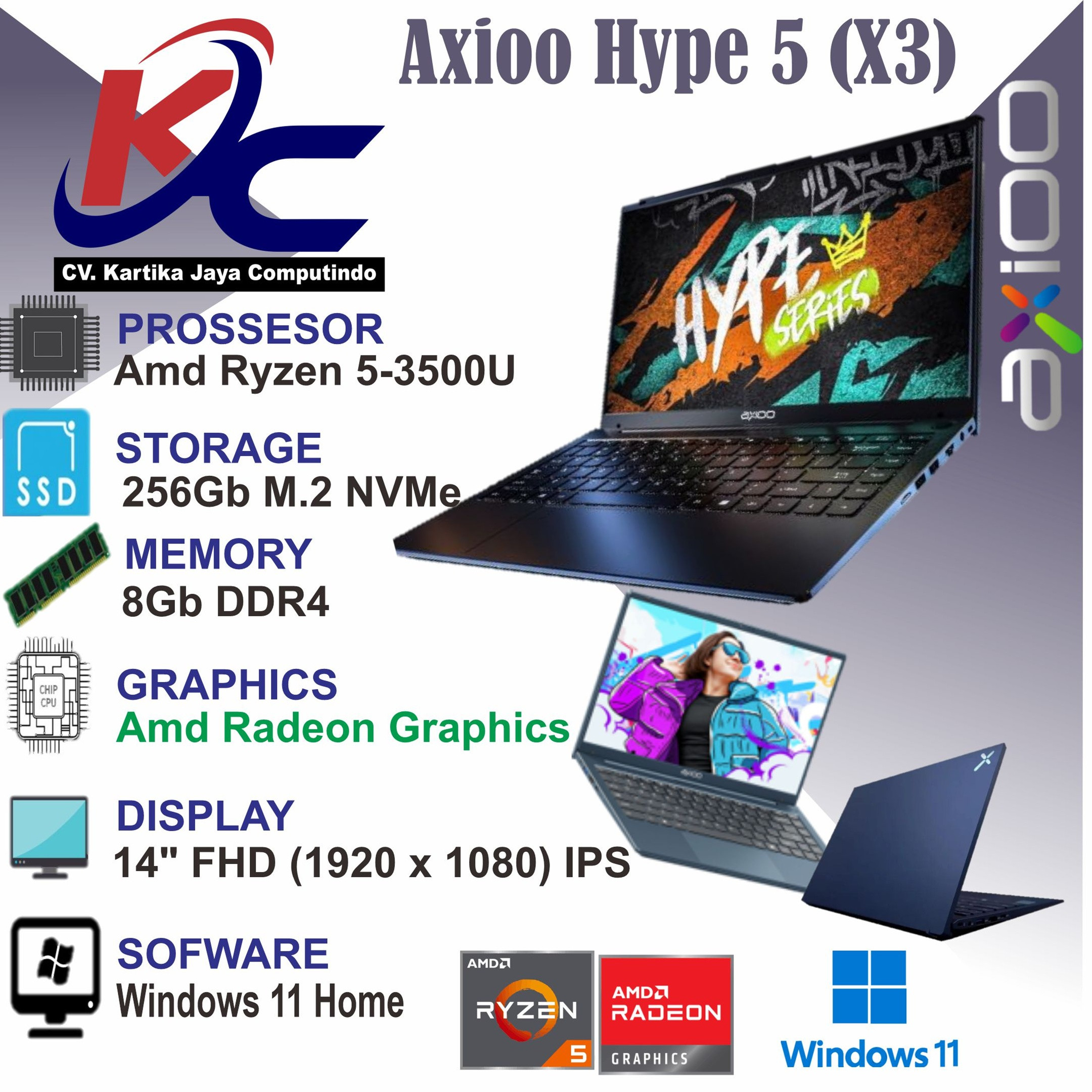 AXIOO HYPE 5 X3  R5-3500/ 8GB/ SSD 256GB/ W11 GREY